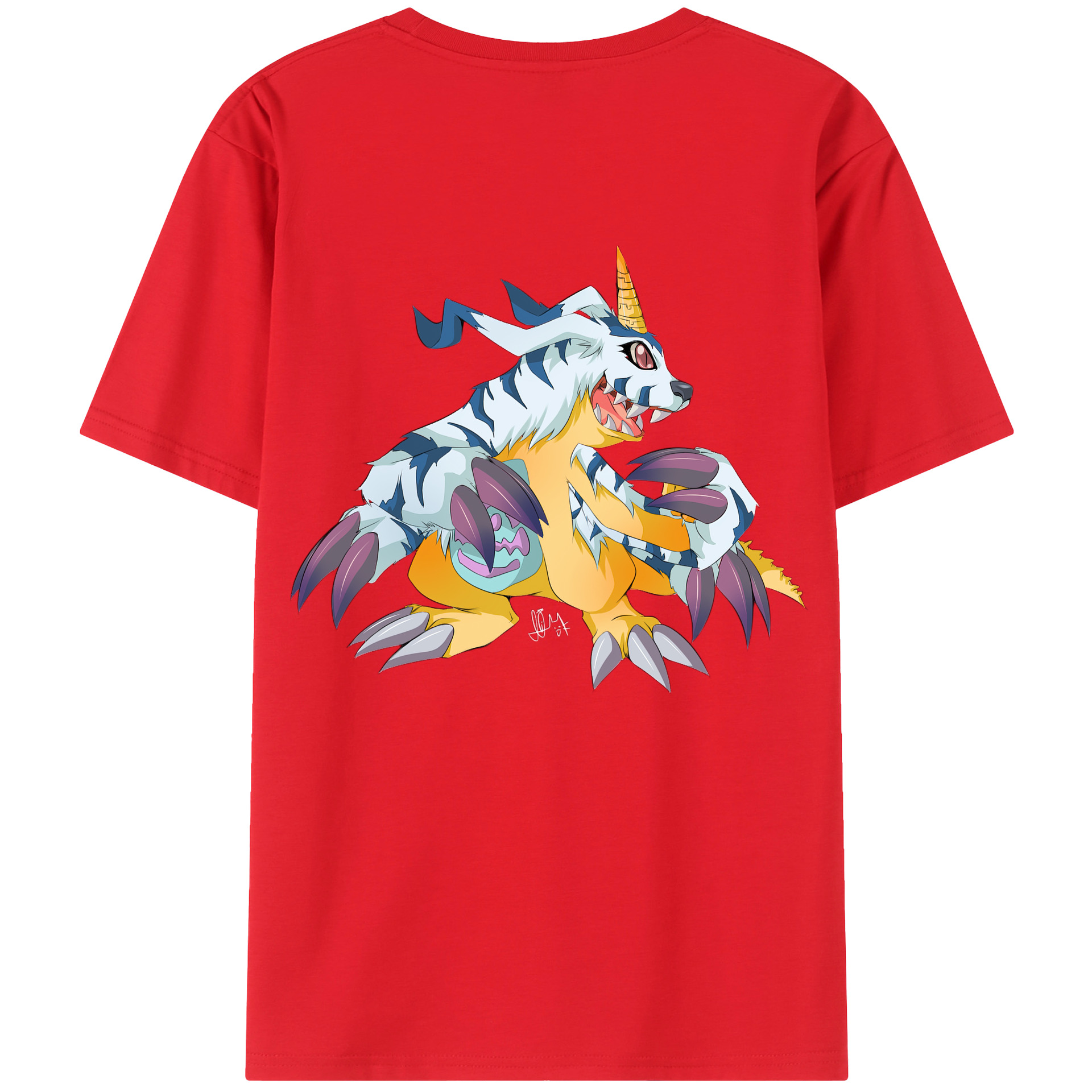 （画像用） Digimon デジタルモンスター/デジモン 綿100％ メンズ半袖Tシャツ（バックプリント） 通気性