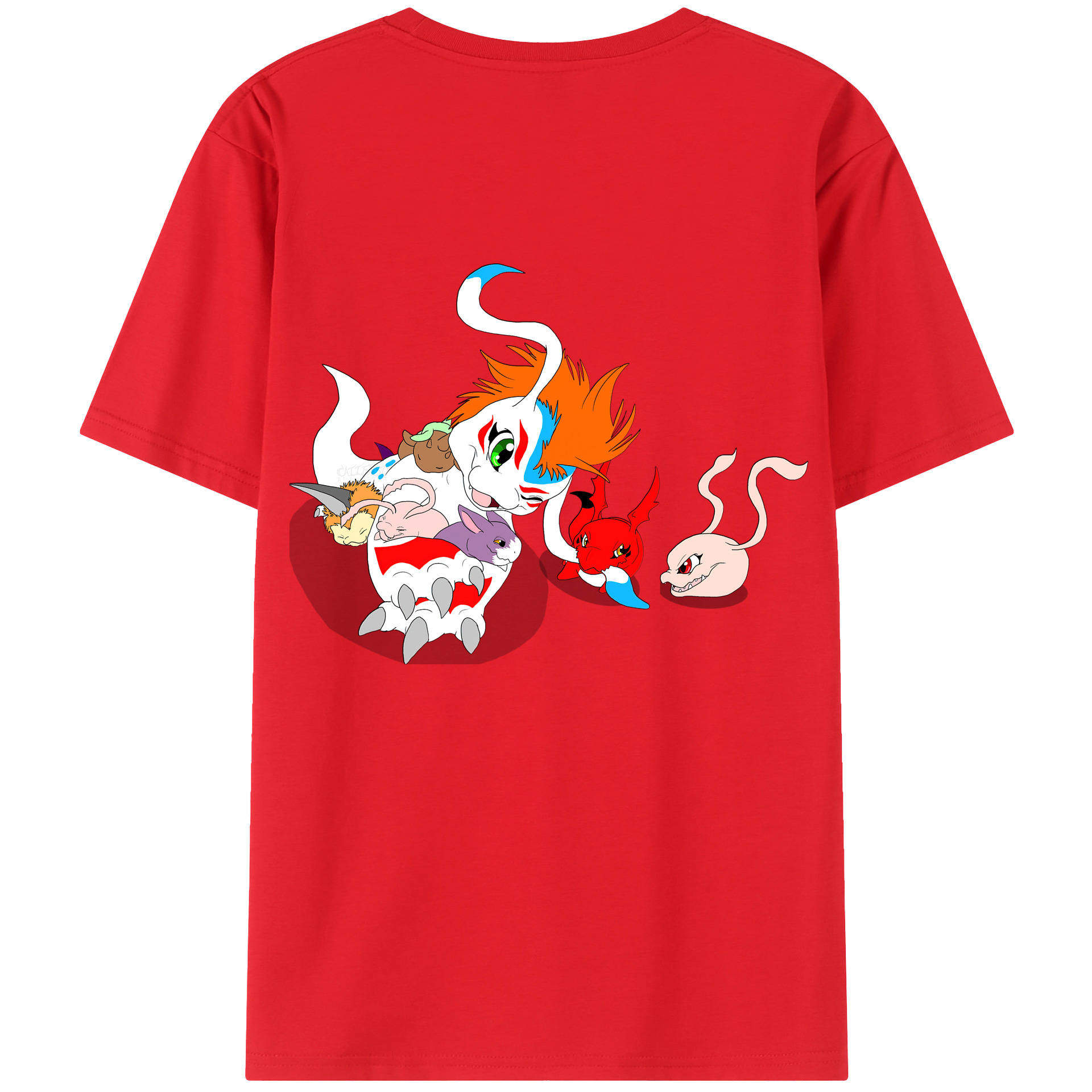 （画像用） Digimon デジタルモンスター/デジモン 綿100％ メンズ半袖Tシャツ（バックプリント） 通気性