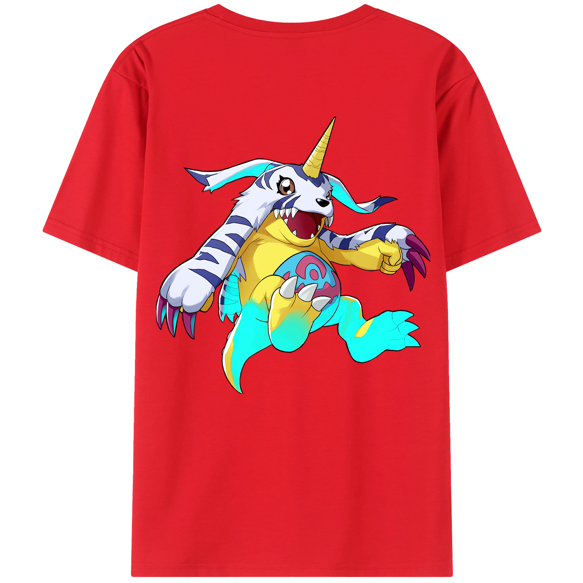 （画像用） Digimon デジタルモンスター/デジモン 綿100％ メンズ半袖Tシャツ（バックプリント） 通気性