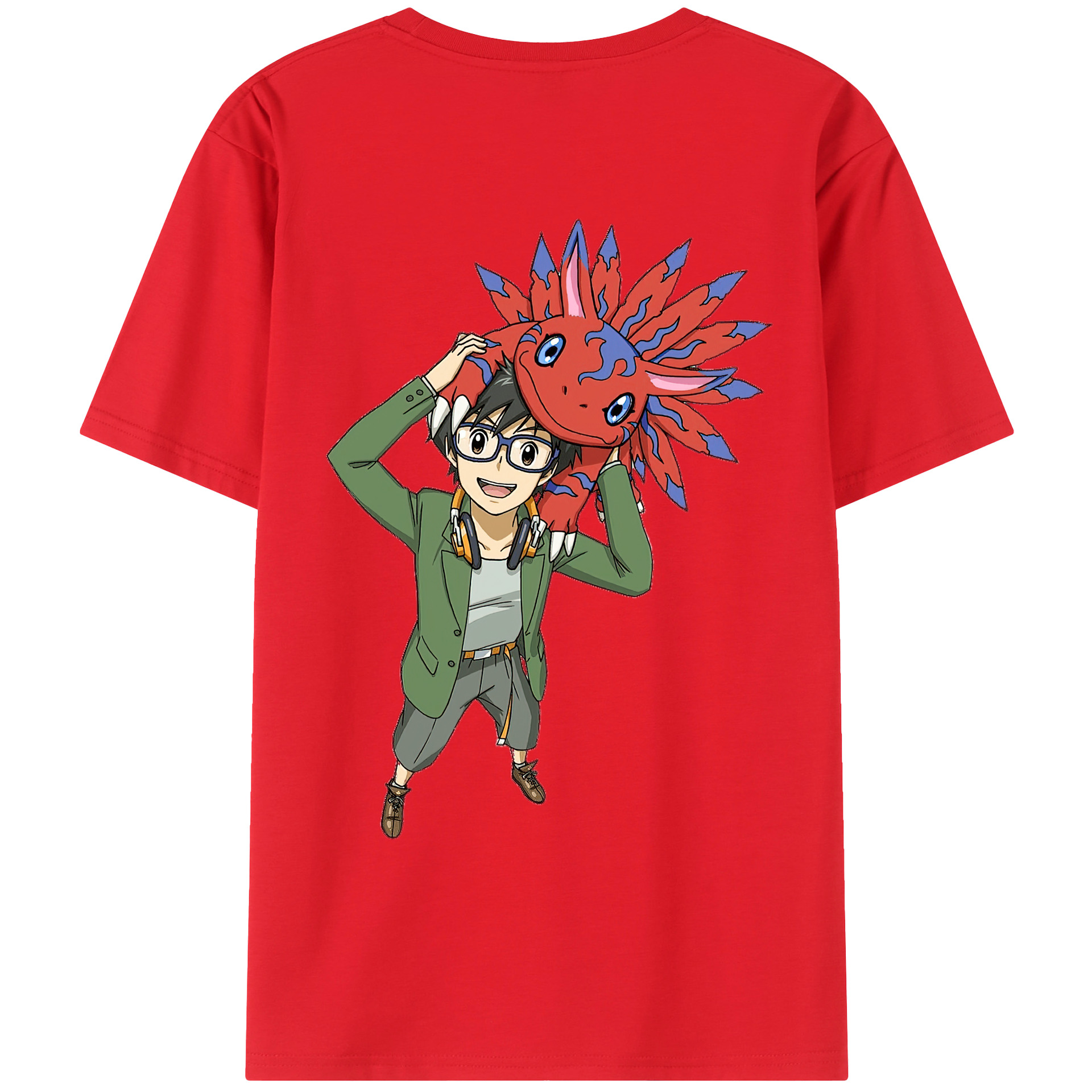 （画像用） Digimon デジタルモンスター/デジモン 綿100％ メンズ半袖Tシャツ（バックプリント） 通気性