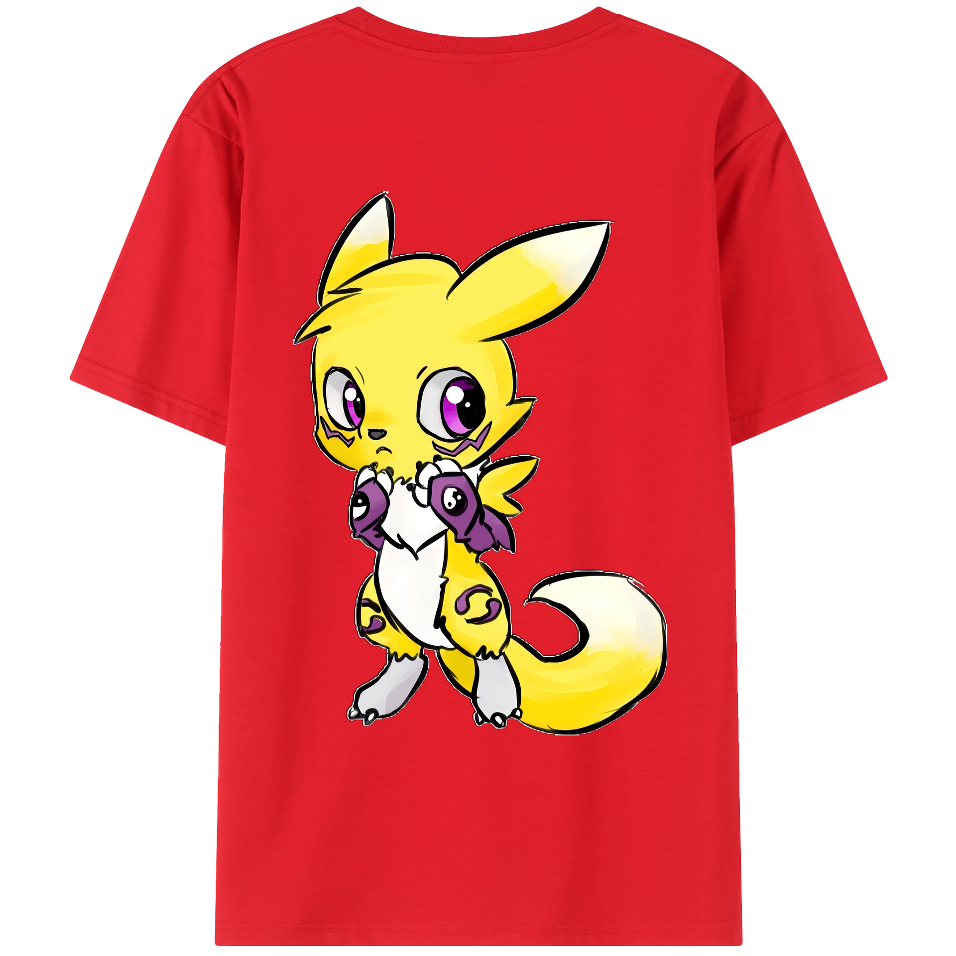 （画像用） Digimon デジタルモンスター/デジモン 綿100％ メンズ半袖Tシャツ（バックプリント） 通気性