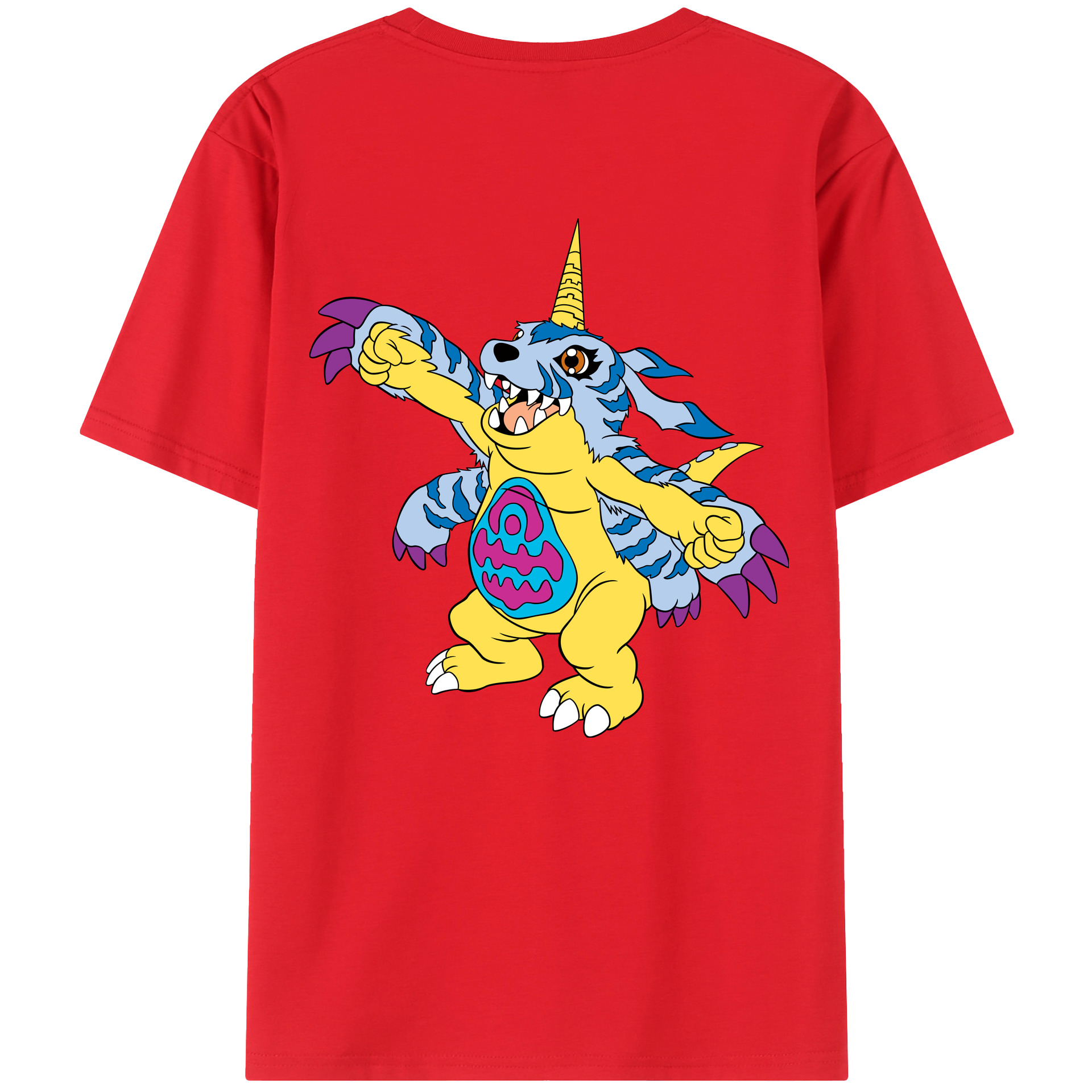 （画像用） Digimon デジタルモンスター/デジモン 綿100％ メンズ半袖Tシャツ（バックプリント） 通気性