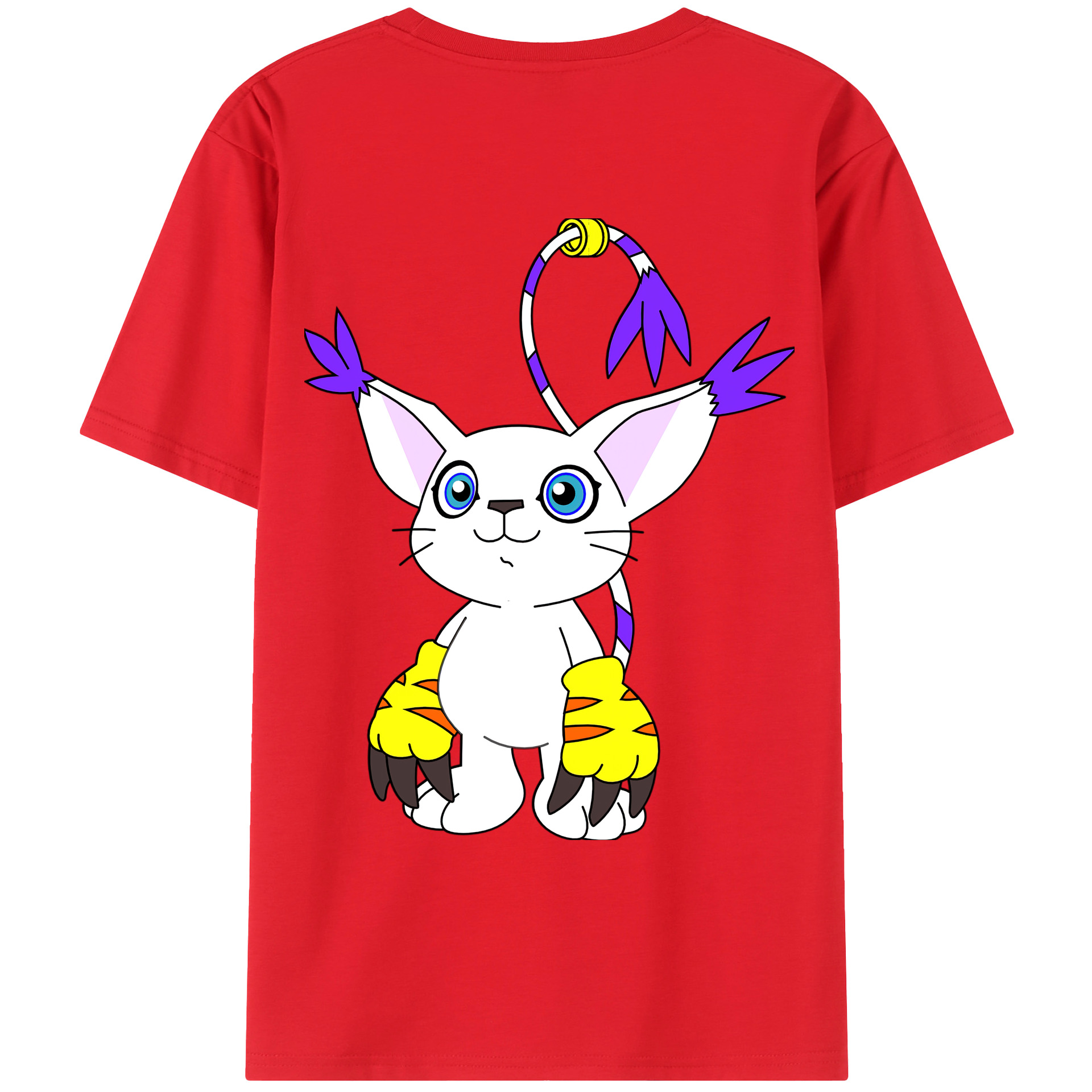（画像用） Digimon デジタルモンスター/デジモン 綿100％ メンズ半袖Tシャツ（バックプリント） 通気性