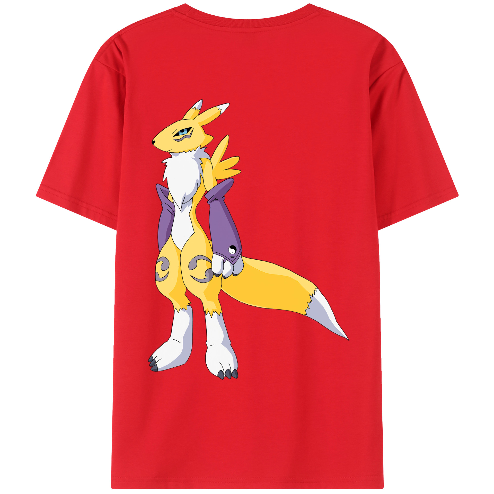 （画像用） Digimon デジタルモンスター/デジモン 綿100％ メンズ半袖Tシャツ（バックプリント） 通気性