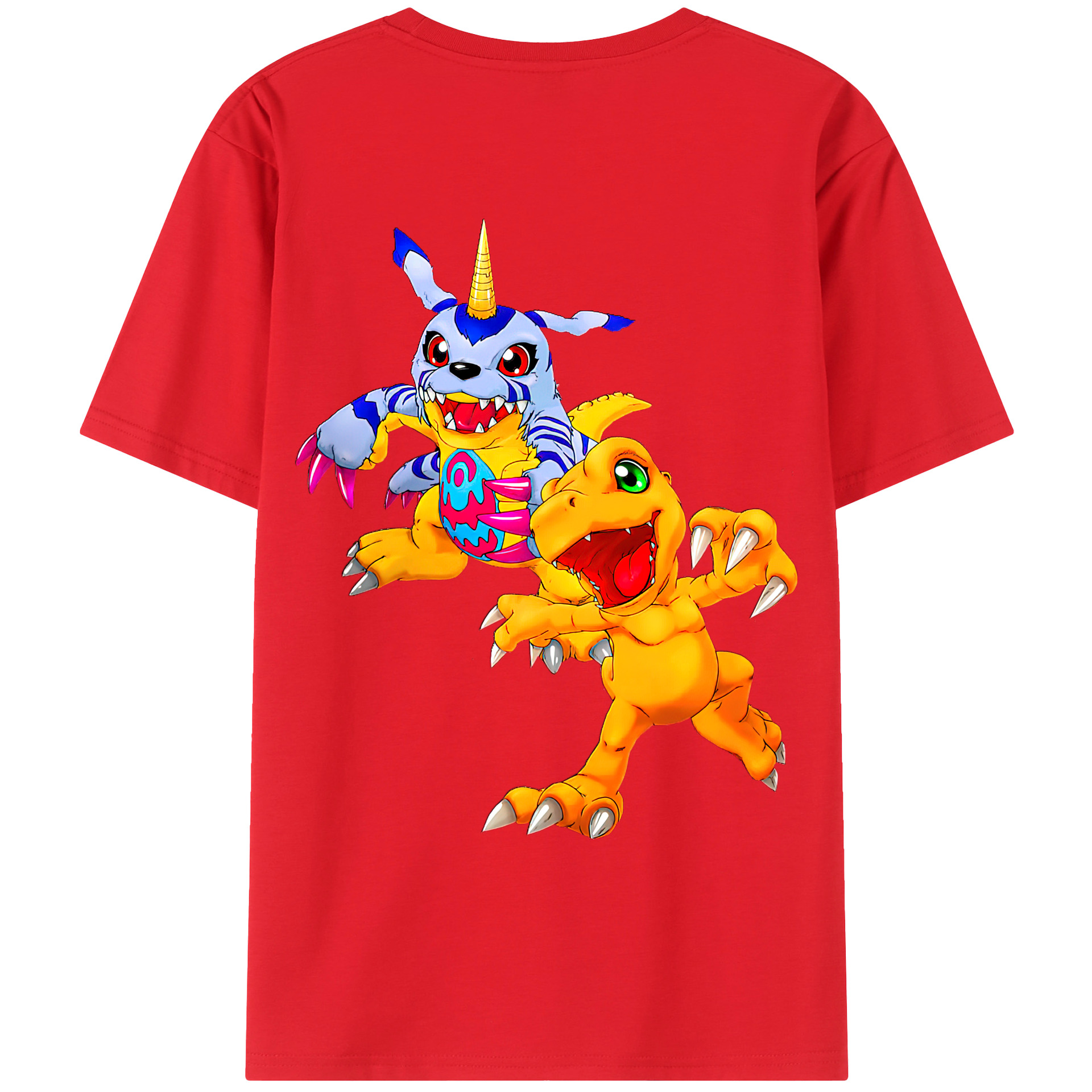 （画像用） Digimon デジタルモンスター/デジモン 綿100％ メンズ半袖Tシャツ（バックプリント） 通気性