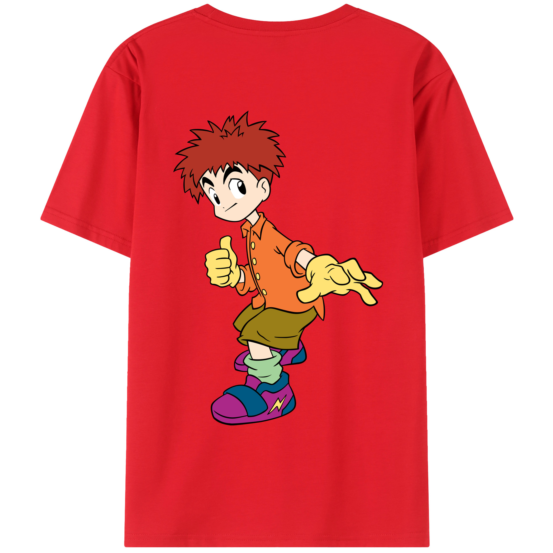 （画像用） Digimon デジタルモンスター/デジモン 綿100％ メンズ半袖Tシャツ（バックプリント） 通気性
