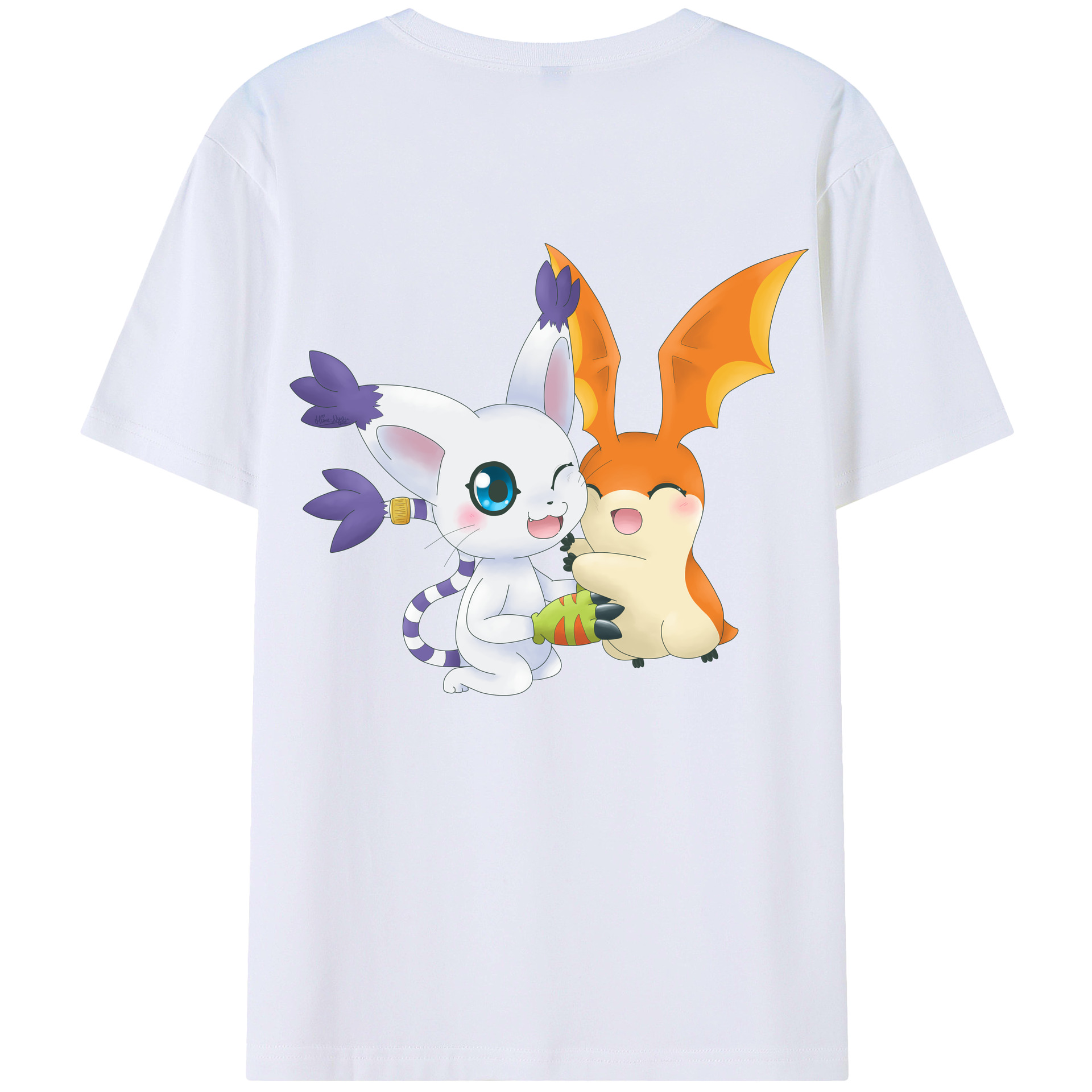 （画像用） Digimon デジタルモンスター/デジモン 綿100％ メンズ半袖Tシャツ（バックプリント） 通気性