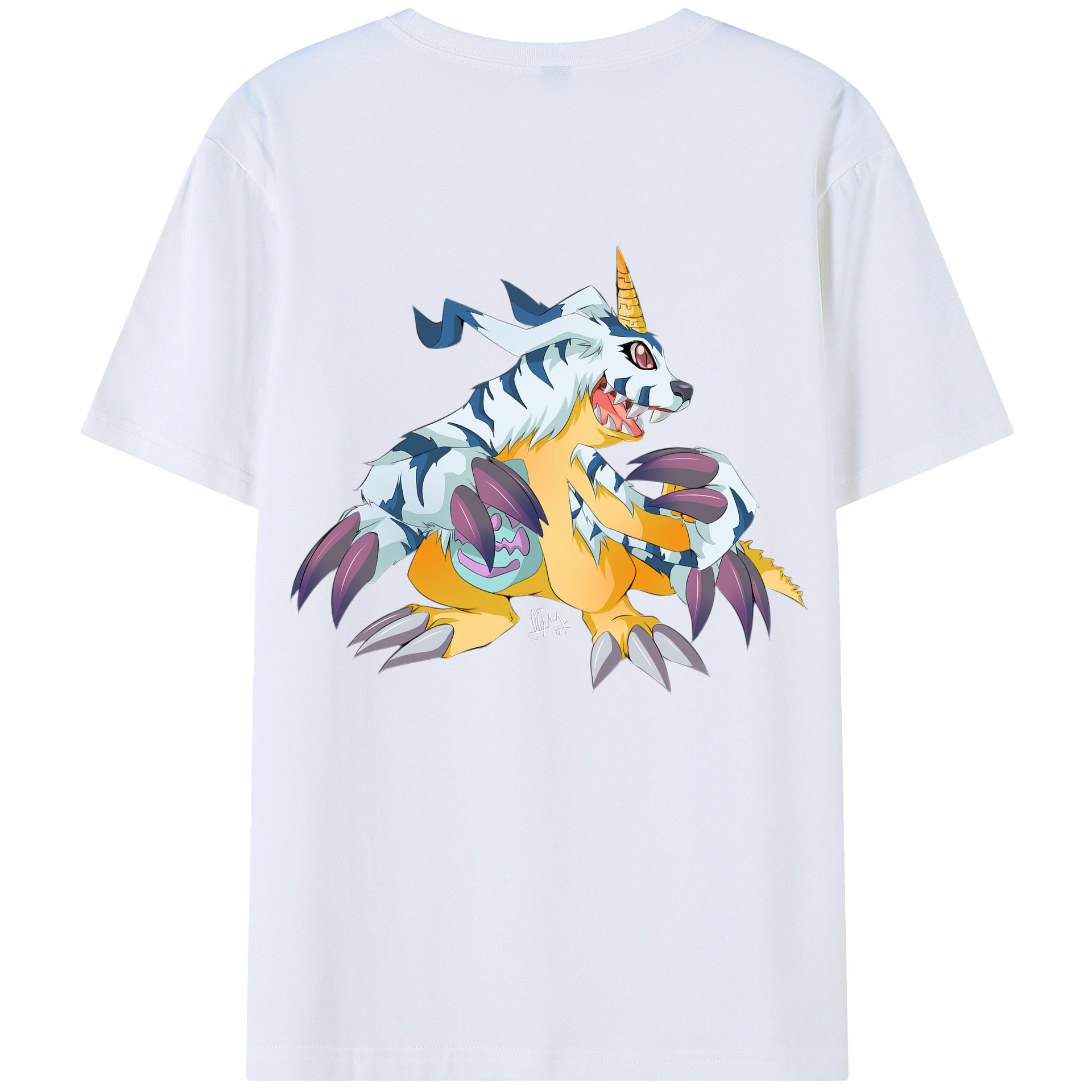 （画像用） Digimon デジタルモンスター/デジモン 綿100％ メンズ半袖Tシャツ（バックプリント） 通気性