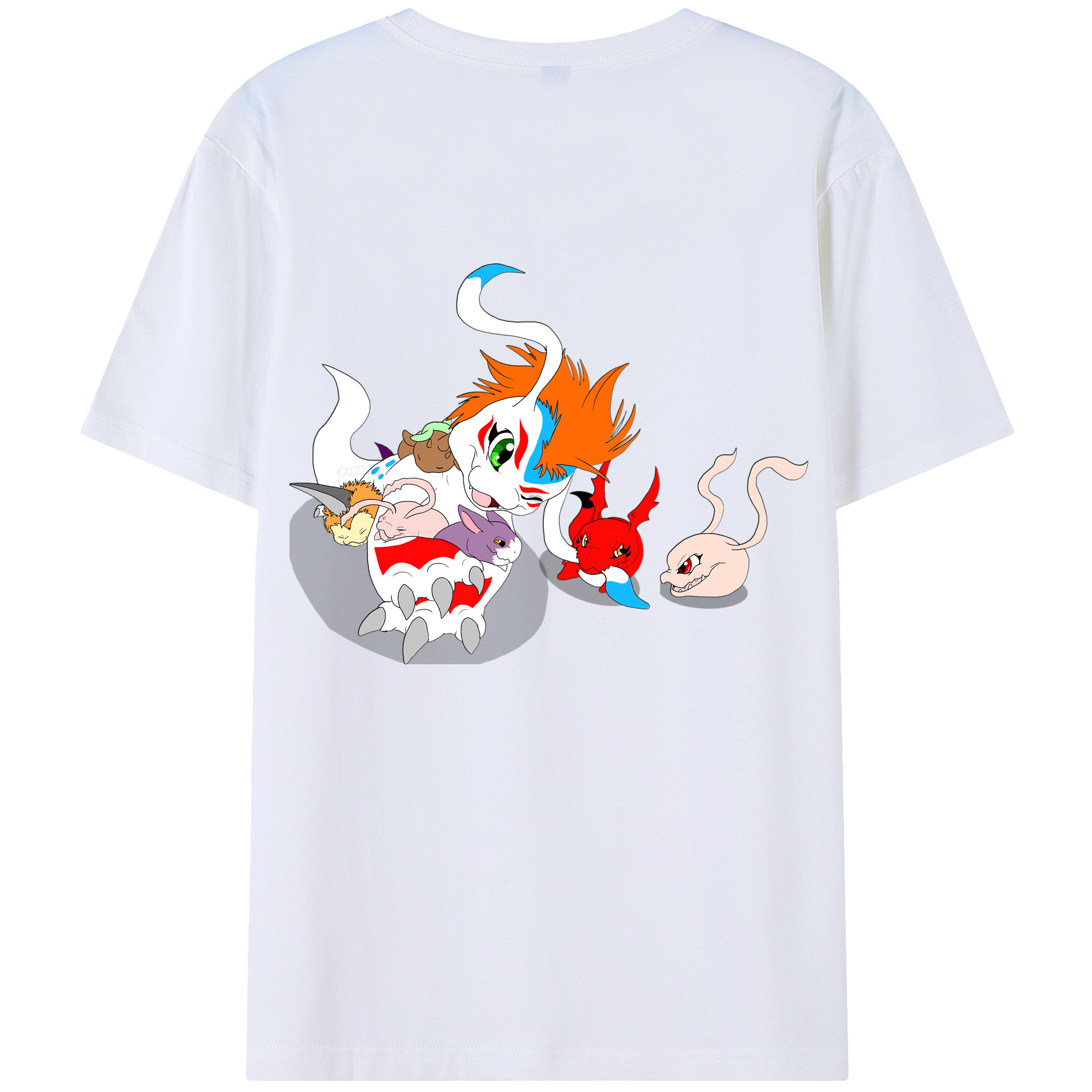（画像用） Digimon デジタルモンスター/デジモン 綿100％ メンズ半袖Tシャツ（バックプリント） 通気性