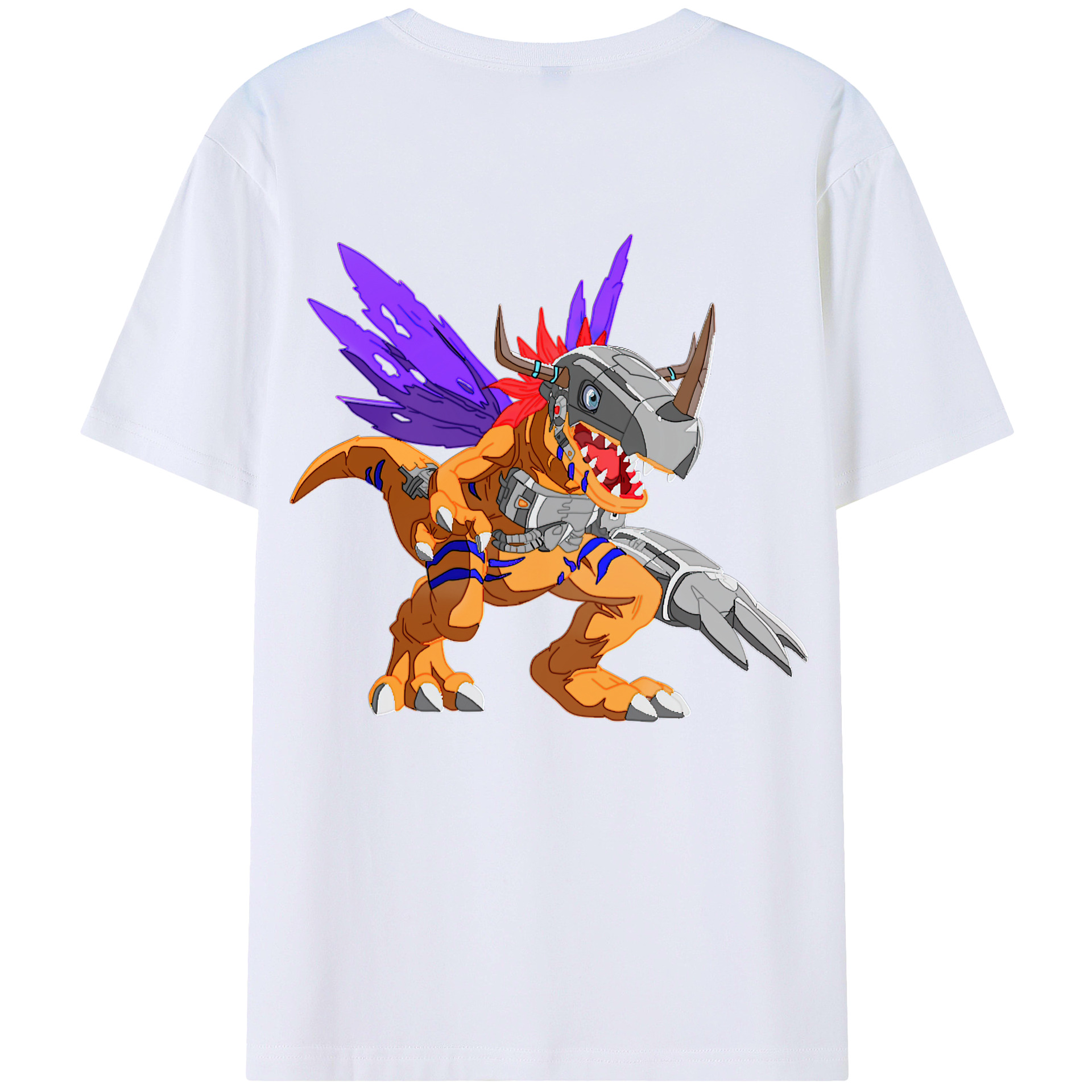 （画像用） Digimon デジタルモンスター/デジモン 綿100％ メンズ半袖Tシャツ（バックプリント） 通気性