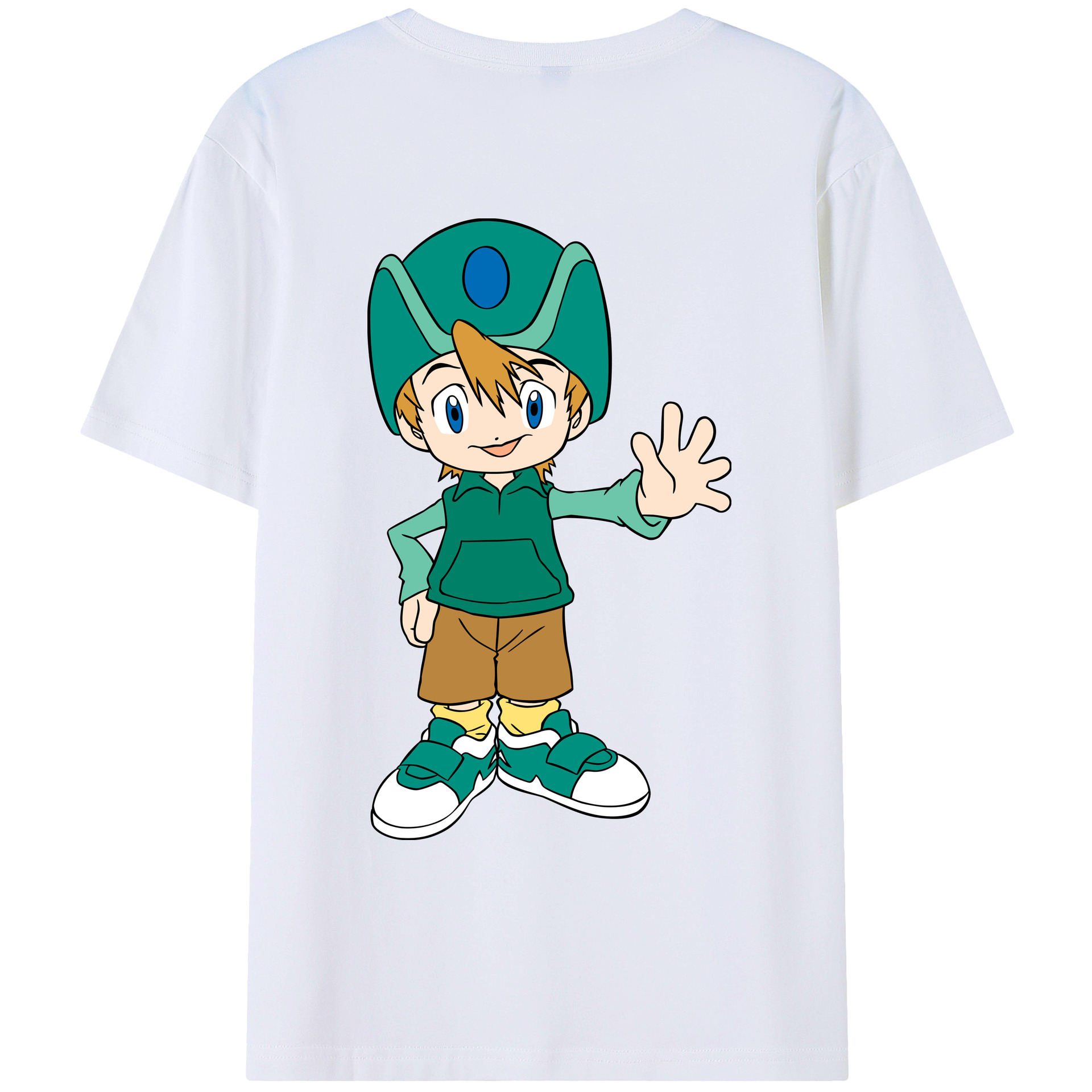 （画像用） Digimon デジタルモンスター/デジモン 綿100％ メンズ半袖Tシャツ（バックプリント） 通気性