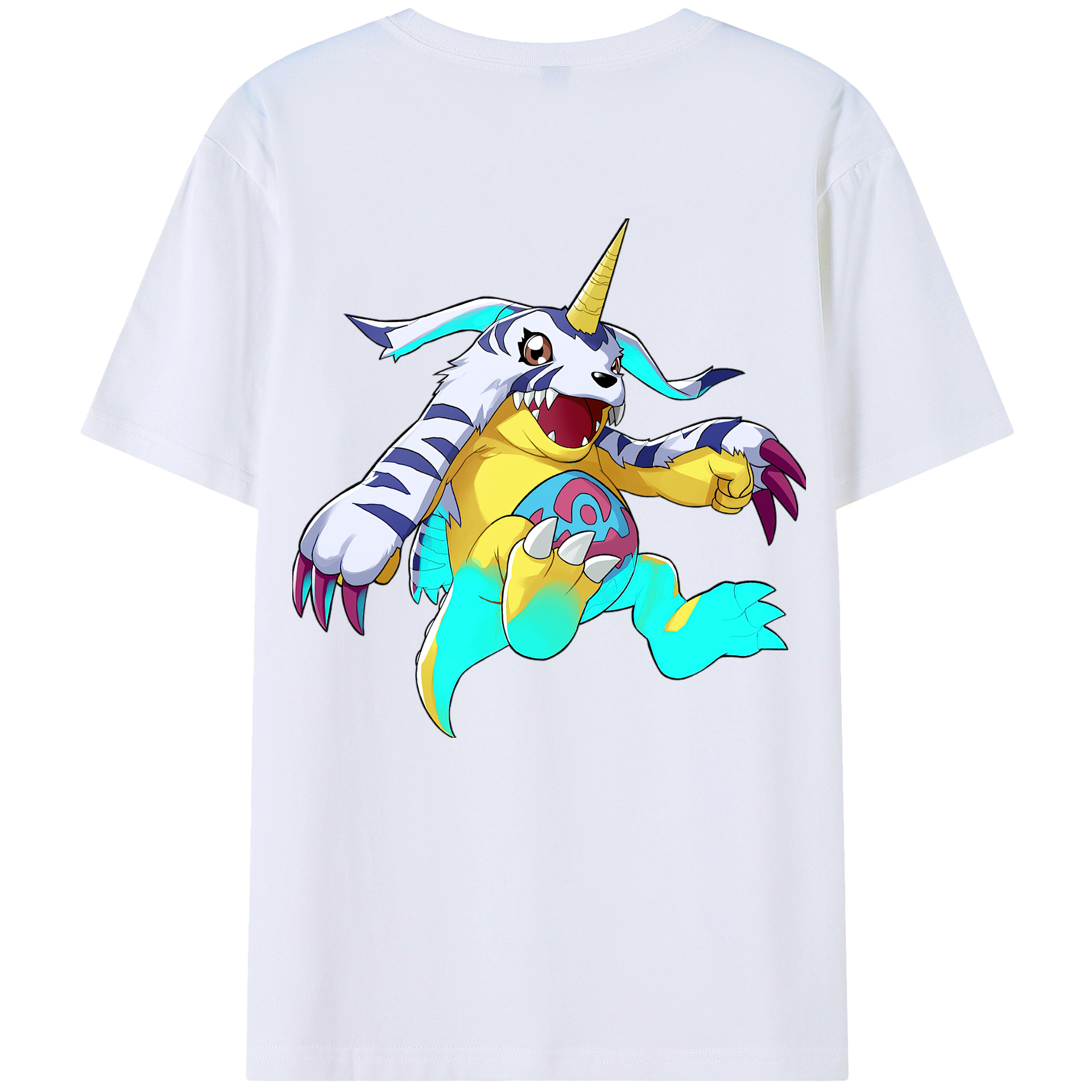 （画像用） Digimon デジタルモンスター/デジモン 綿100％ メンズ半袖Tシャツ（バックプリント） 通気性