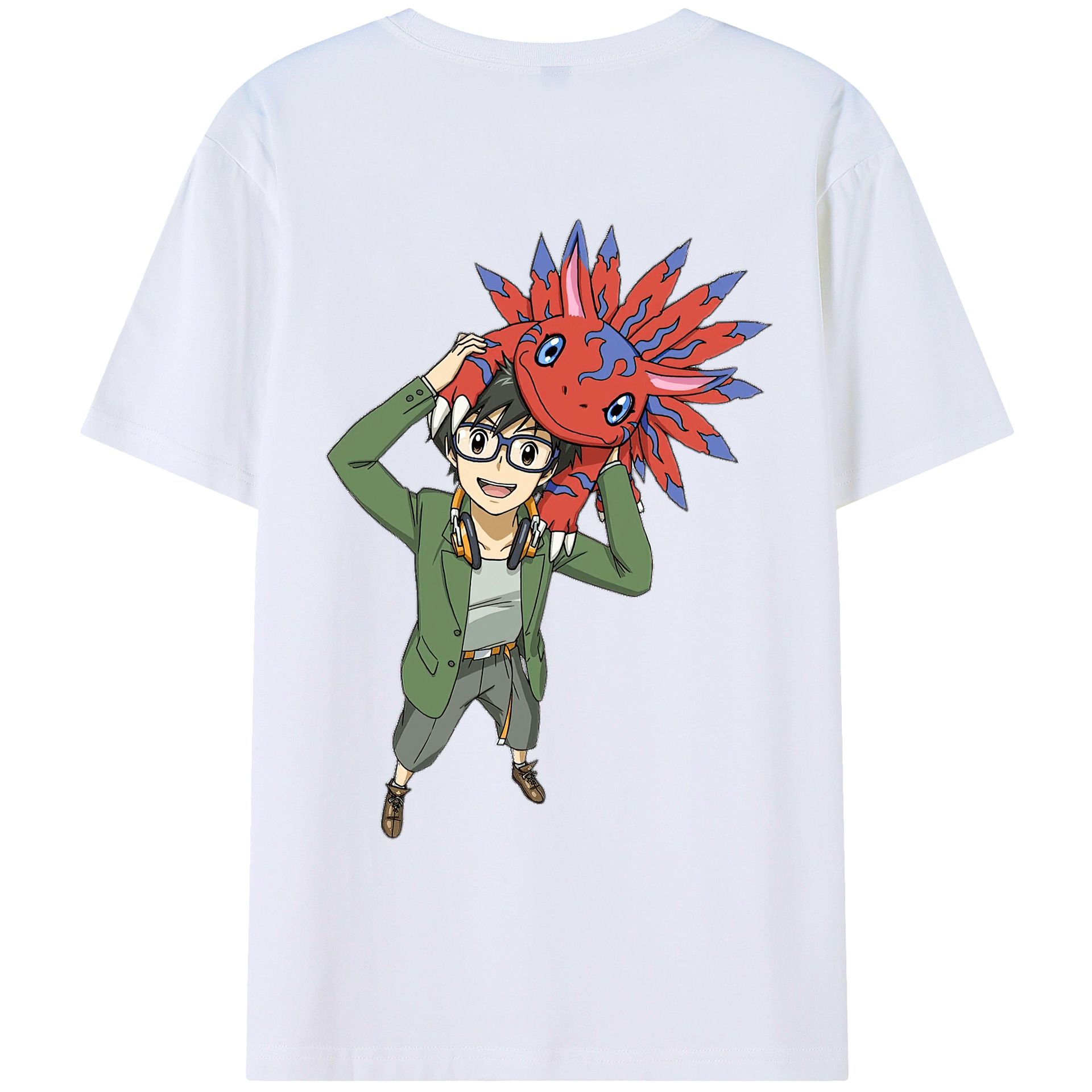 （画像用） Digimon デジタルモンスター/デジモン 綿100％ メンズ半袖Tシャツ（バックプリント） 通気性