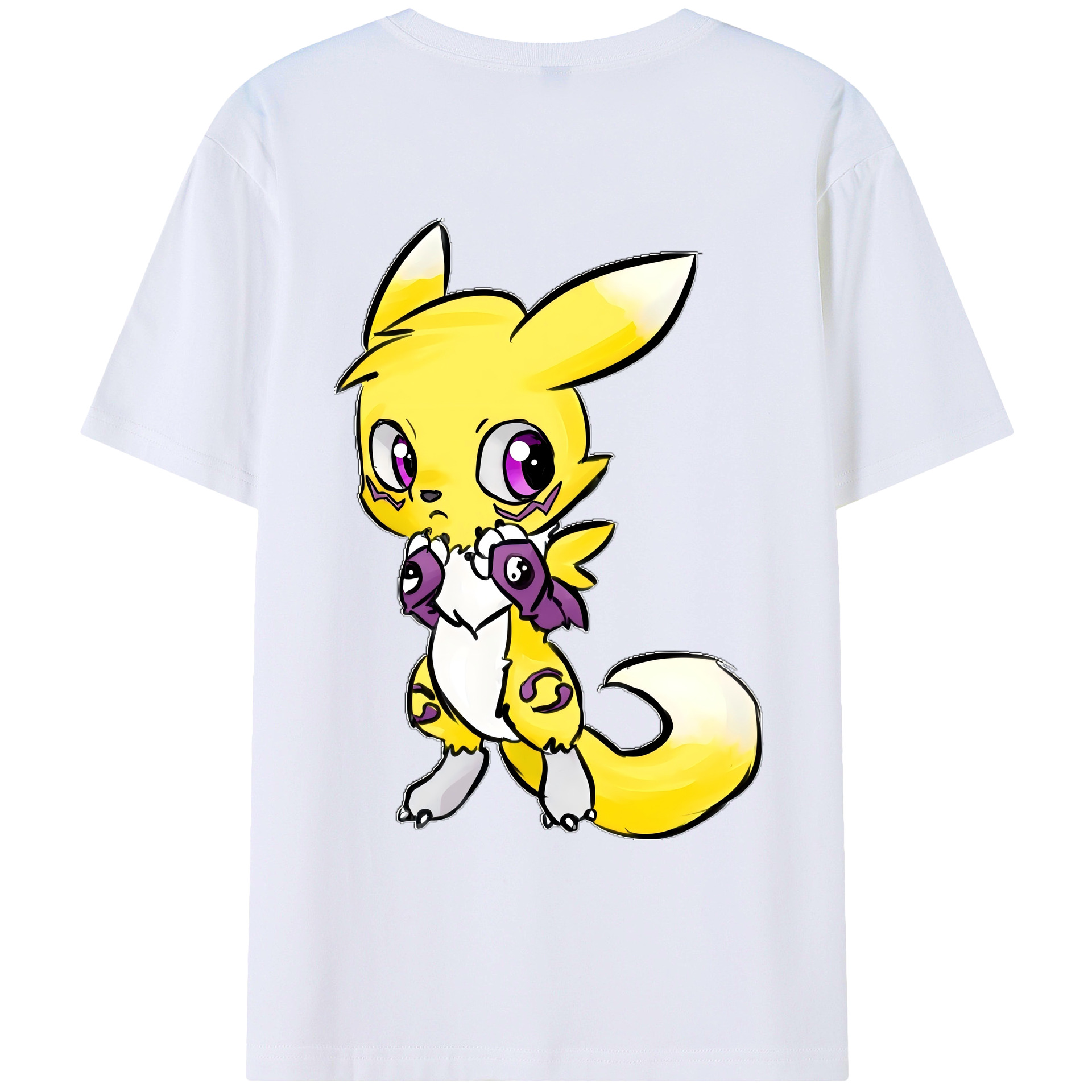 （画像用） Digimon デジタルモンスター/デジモン 綿100％ メンズ半袖Tシャツ（バックプリント） 通気性
