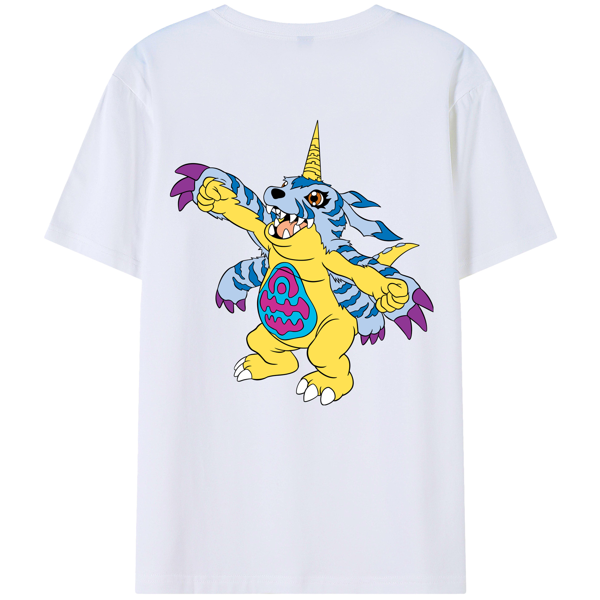 （画像用） Digimon デジタルモンスター/デジモン 綿100％ メンズ半袖Tシャツ（バックプリント） 通気性
