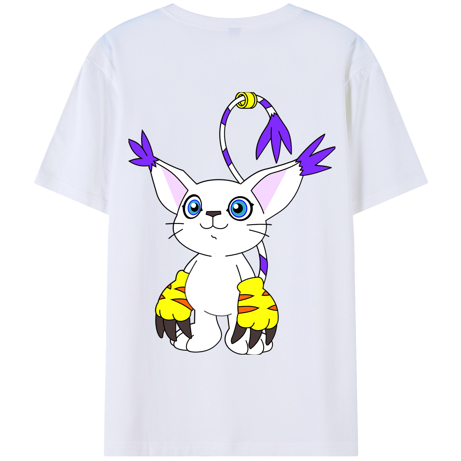 （画像用） Digimon デジタルモンスター/デジモン 綿100％ メンズ半袖Tシャツ（バックプリント） 通気性