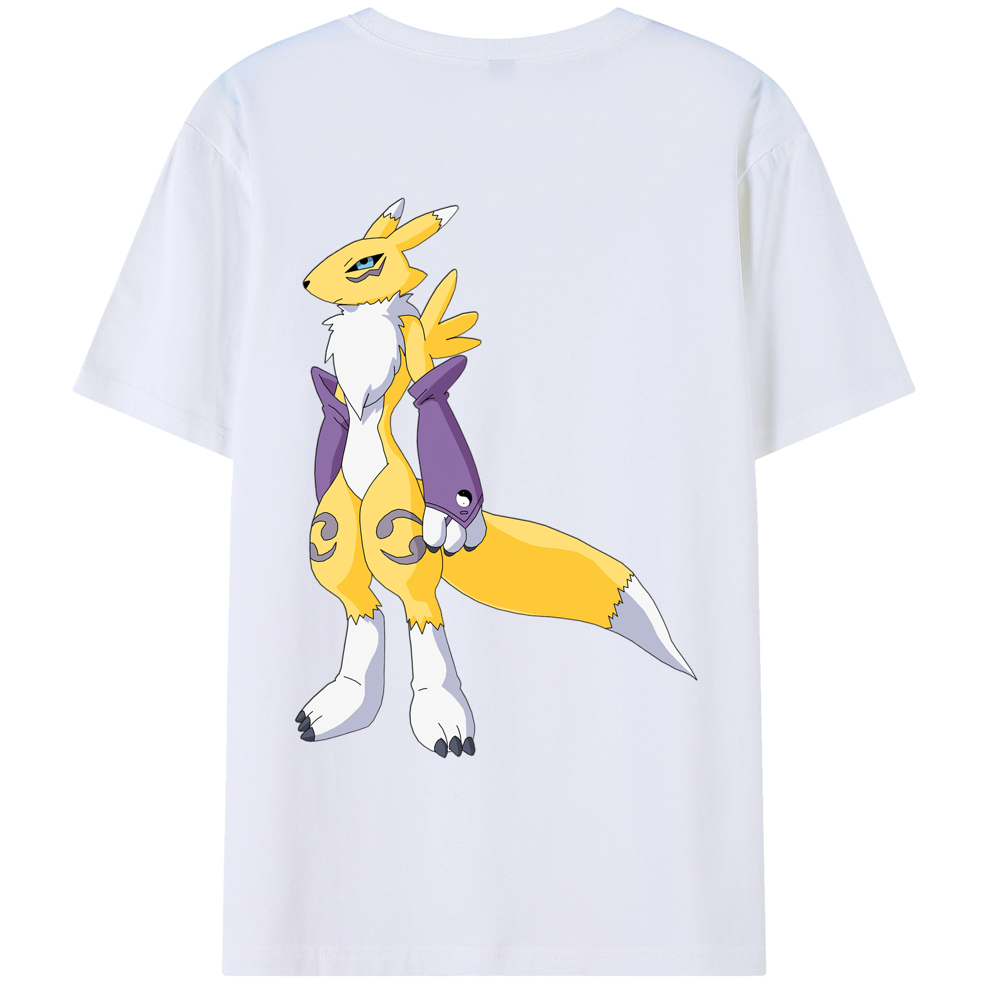 （画像用） Digimon デジタルモンスター/デジモン 綿100％ メンズ半袖Tシャツ（バックプリント） 通気性