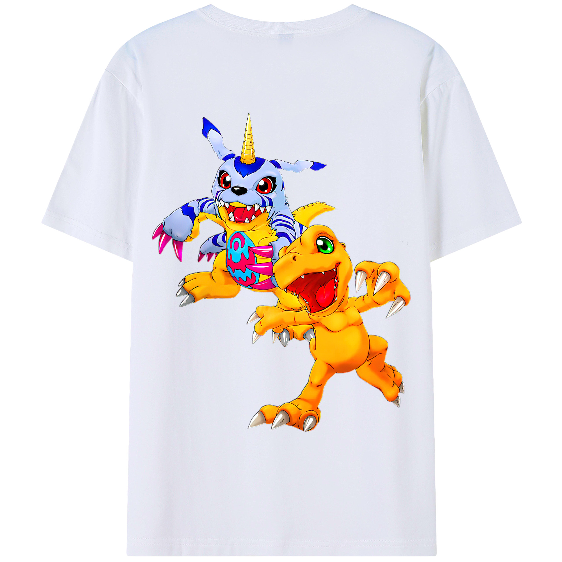 （画像用） Digimon デジタルモンスター/デジモン 綿100％ メンズ半袖Tシャツ（バックプリント） 通気性