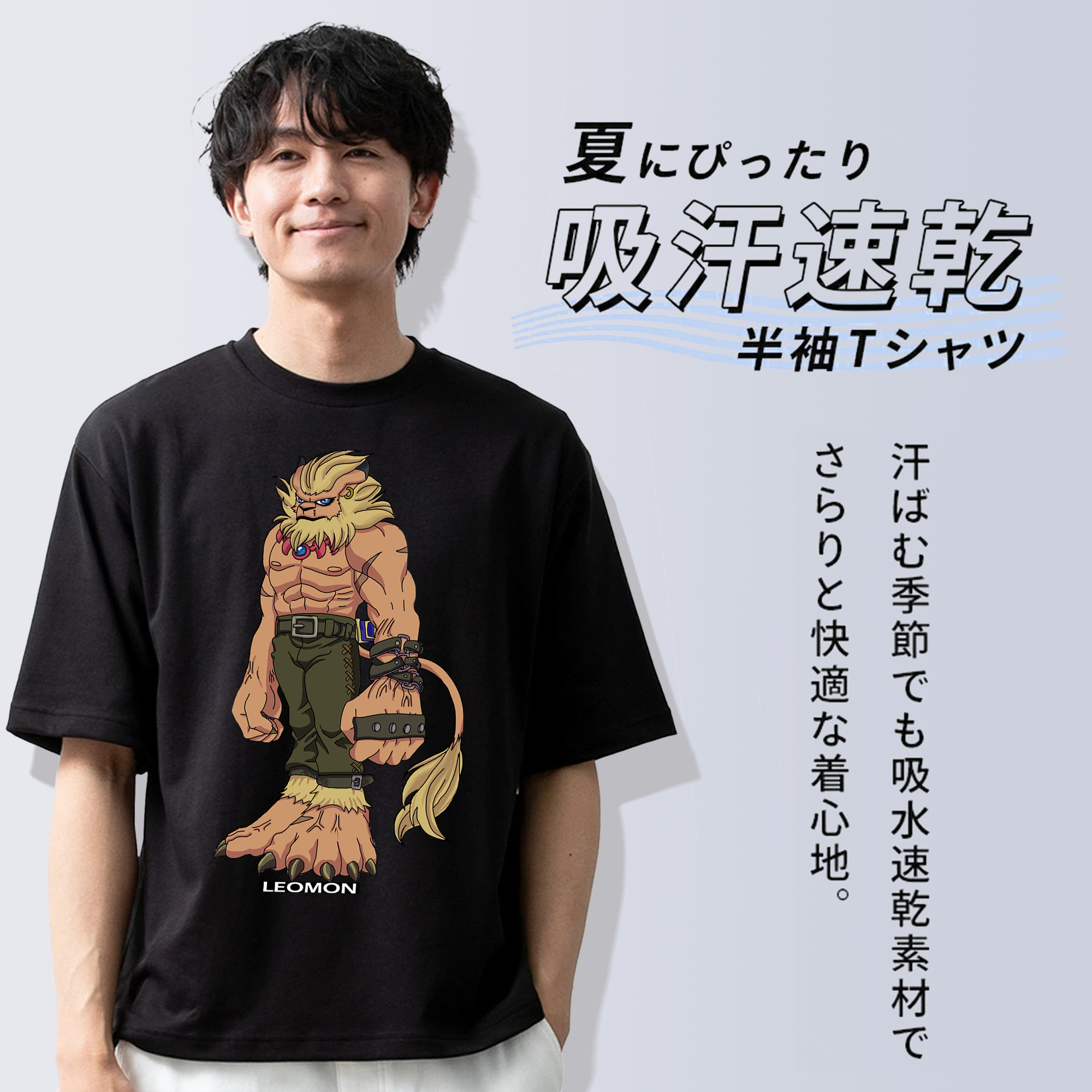 Digimon デジタルモンスター/デジモン 綿100％ メンズ半袖Tシャツ｜肌触りやわらか＆通気性