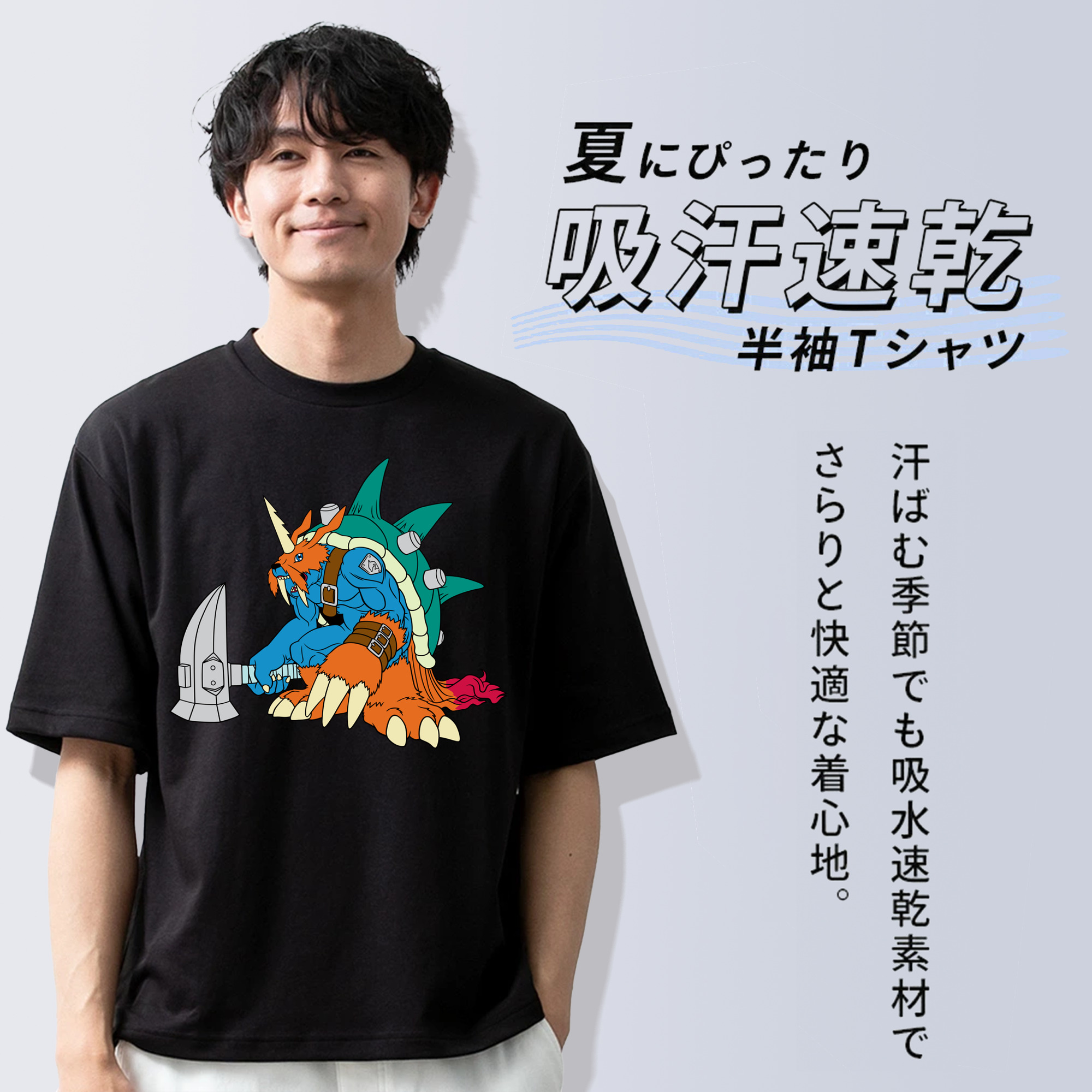 Digimon デジタルモンスター/デジモン 綿100％ メンズ半袖Tシャツ｜肌触りやわらか＆通気性