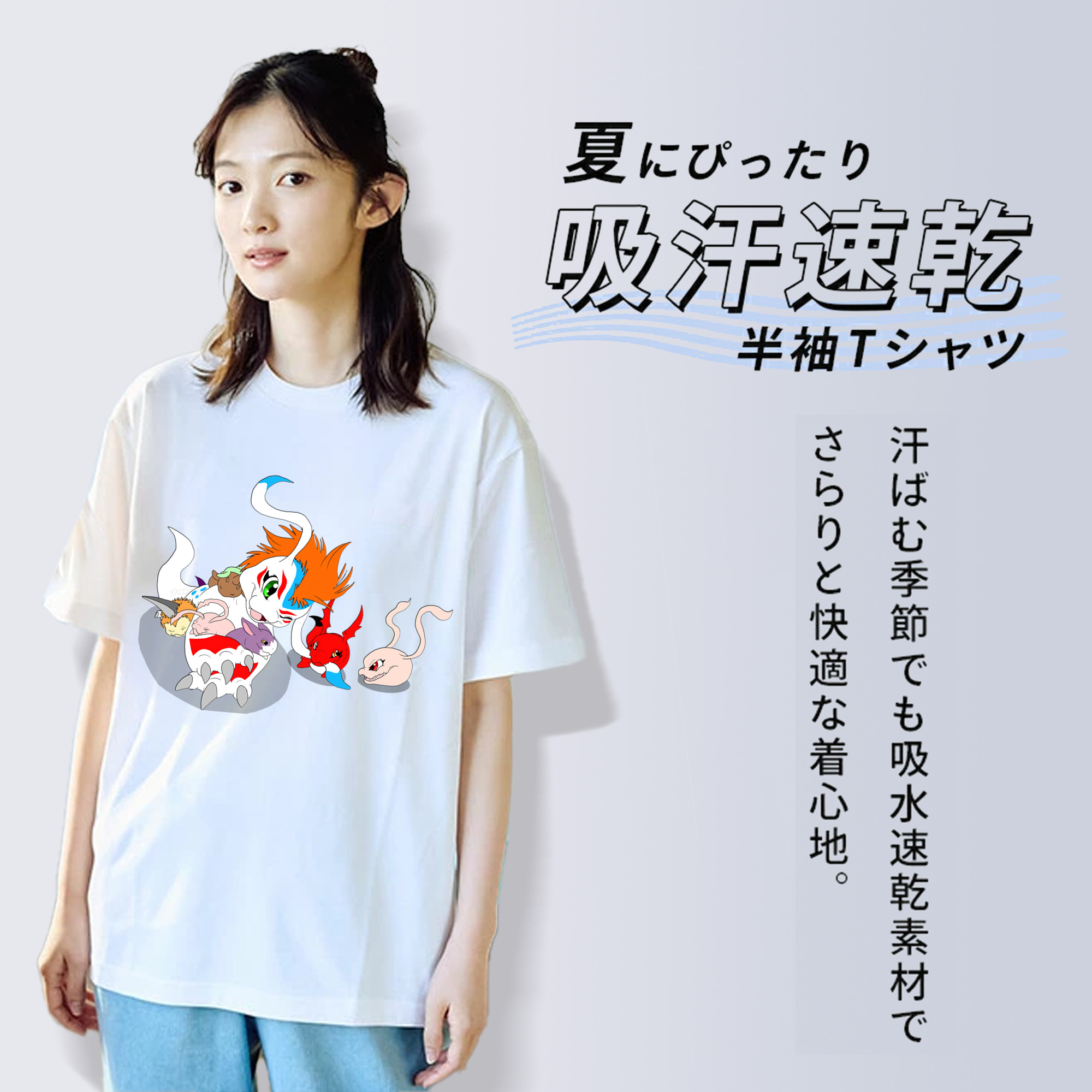 Digimon デジタルモンスター/デジモン レディースカジュアルプリントTシャツ（綿100％）