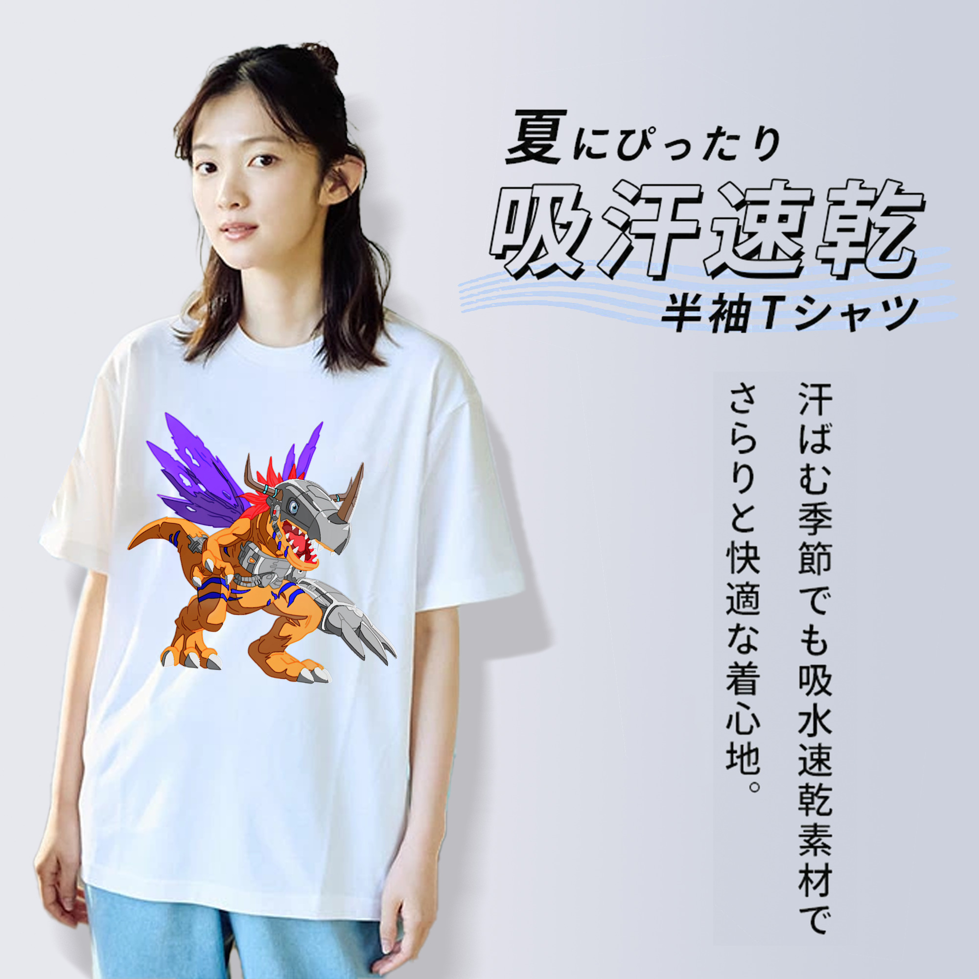 Digimon デジタルモンスター/デジモン レディースカジュアルプリントTシャツ（綿100％）