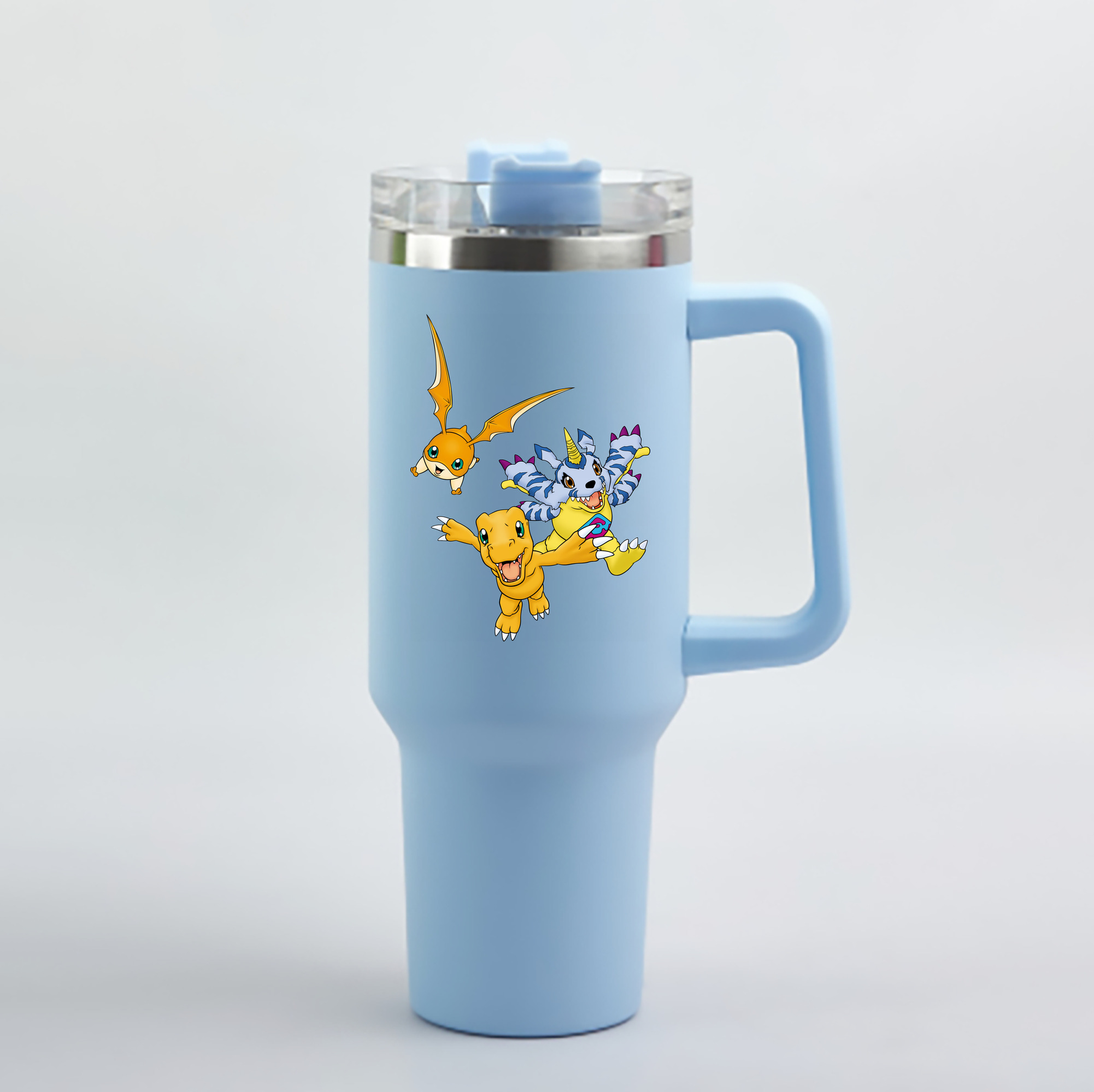 （画像用） Digimon デジタルモンスター/デジモン 1200mL車用タンブラー - クリスタルステッカー（プラスチックストロー付き）