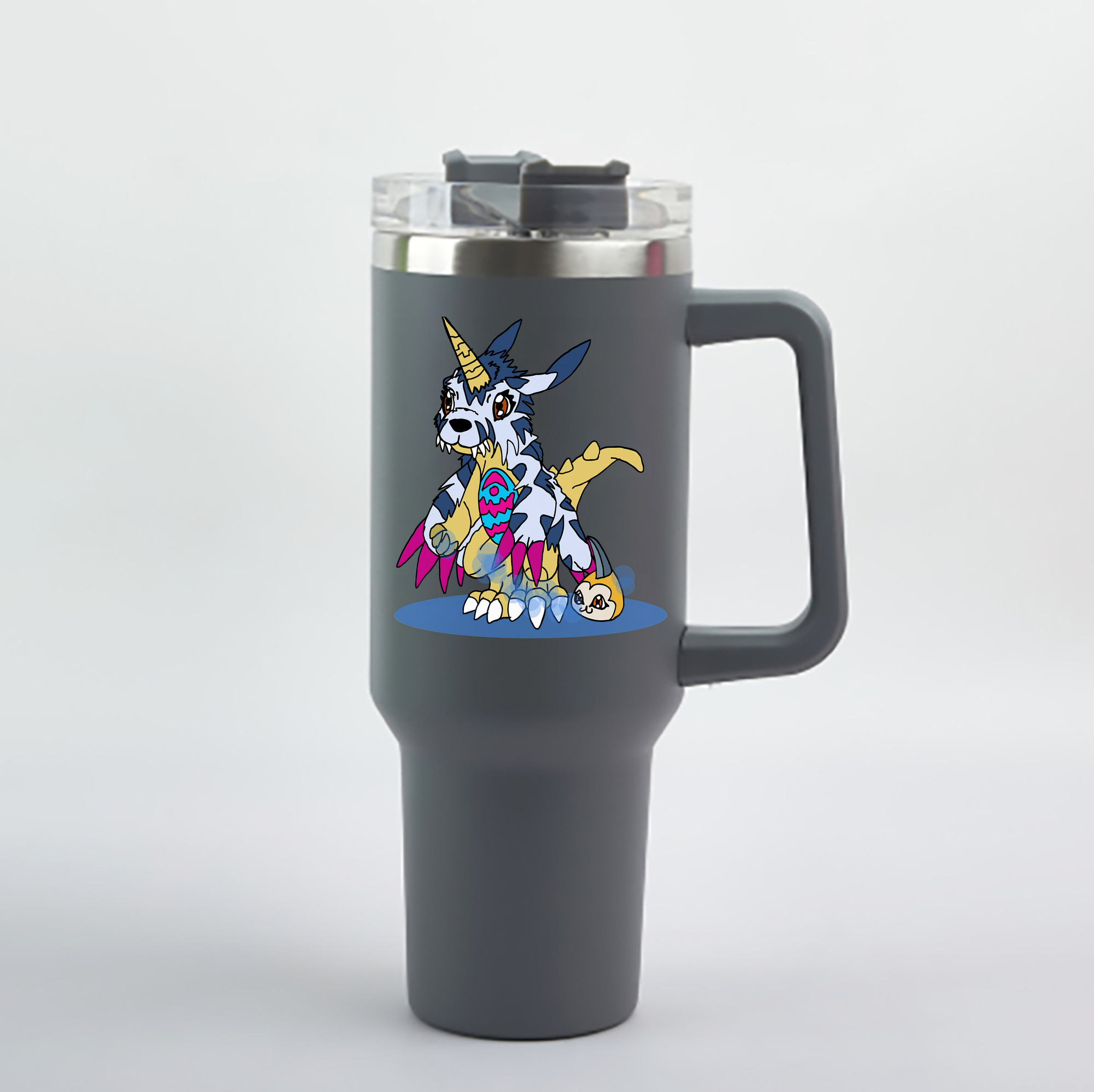 （画像用） Digimon デジタルモンスター/デジモン 1200mL車用タンブラー - クリスタルステッカー（プラスチックストロー付き）