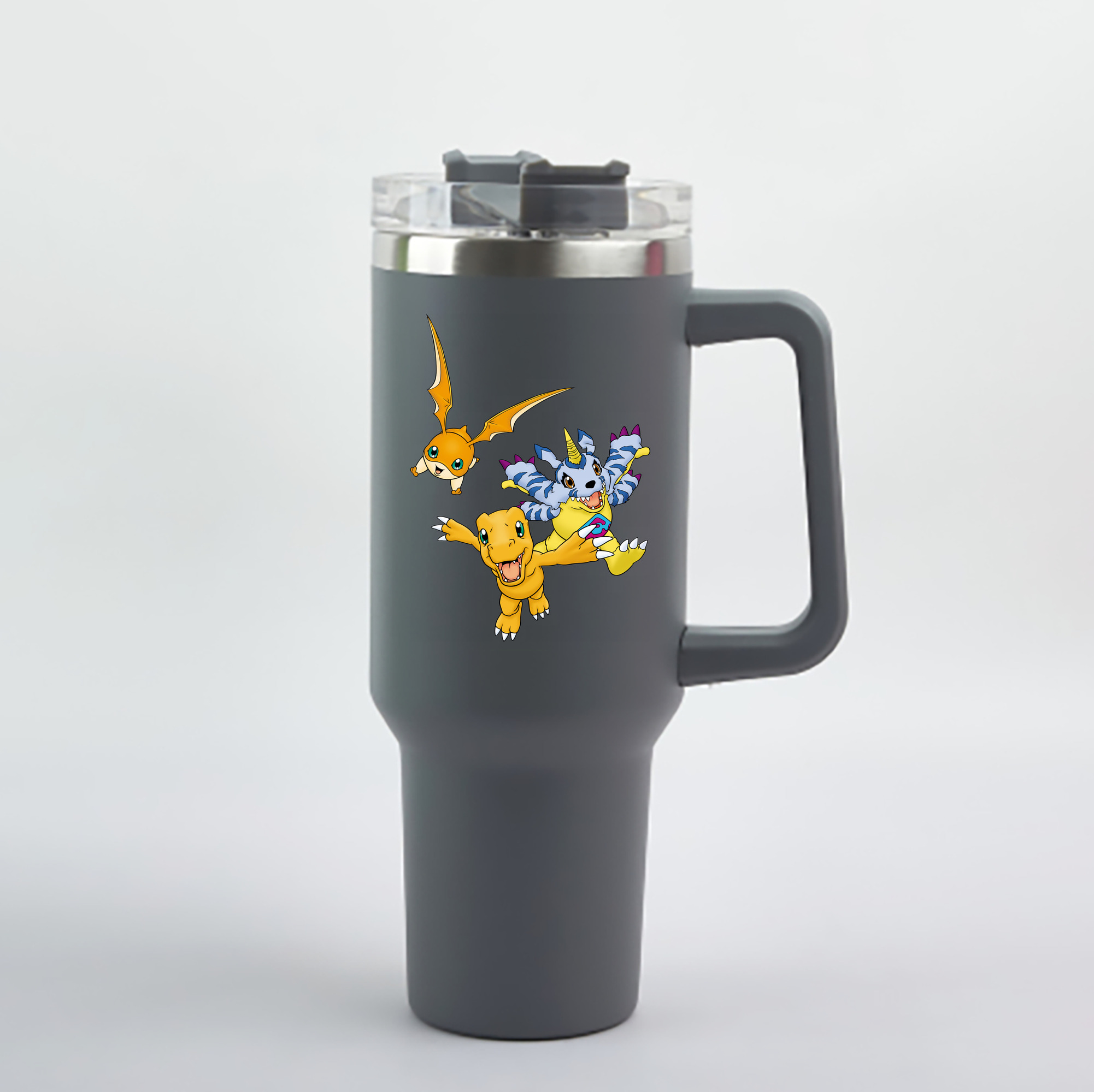 （画像用） Digimon デジタルモンスター/デジモン 1200mL車用タンブラー - クリスタルステッカー（プラスチックストロー付き）