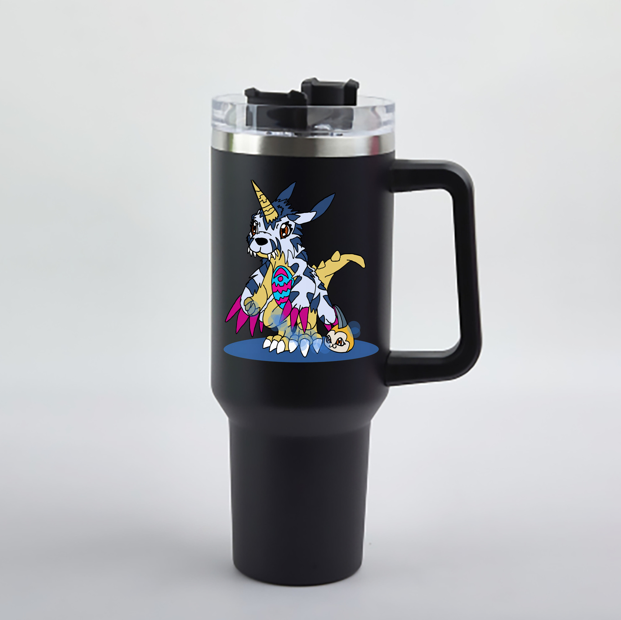 （画像用） Digimon デジタルモンスター/デジモン 1200mL車用タンブラー - クリスタルステッカー（プラスチックストロー付き）